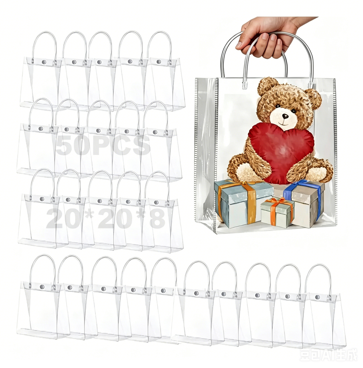 Kit 50un Sacola Pvc Transparente Reutilize Saco Presente