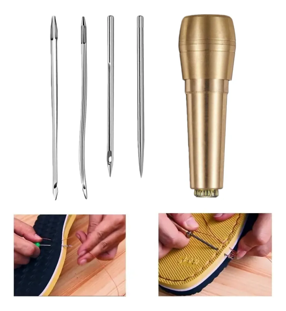 Kit Agulha Costura Manual Para Conserto Couro De Sapateiro