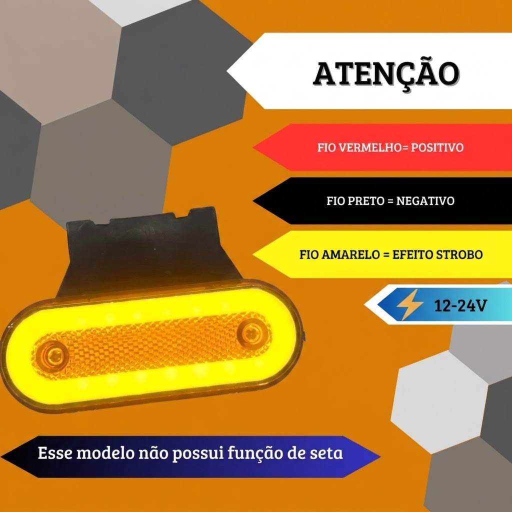 Kit 12 Luzes Led Laterais Âmbar Para Caminhão E Carreta