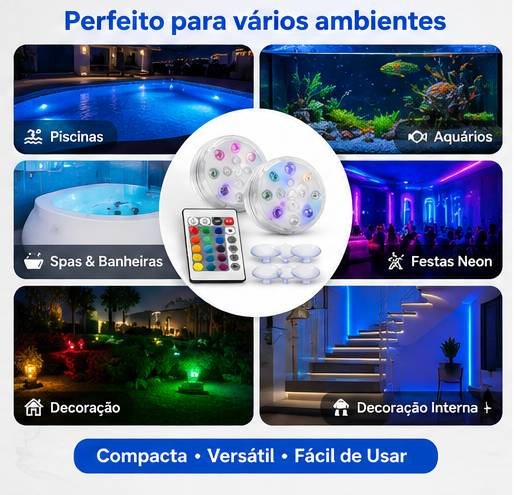 Kit 2 Luz Led Piscina Rgb Controle Remoto Pilha Ventosa