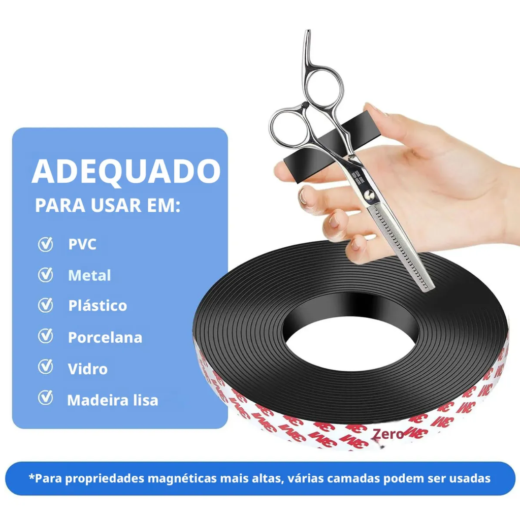 Perfil Magnético Adesivo 3M Fita Imã Flexível 15x2mm 10mts
