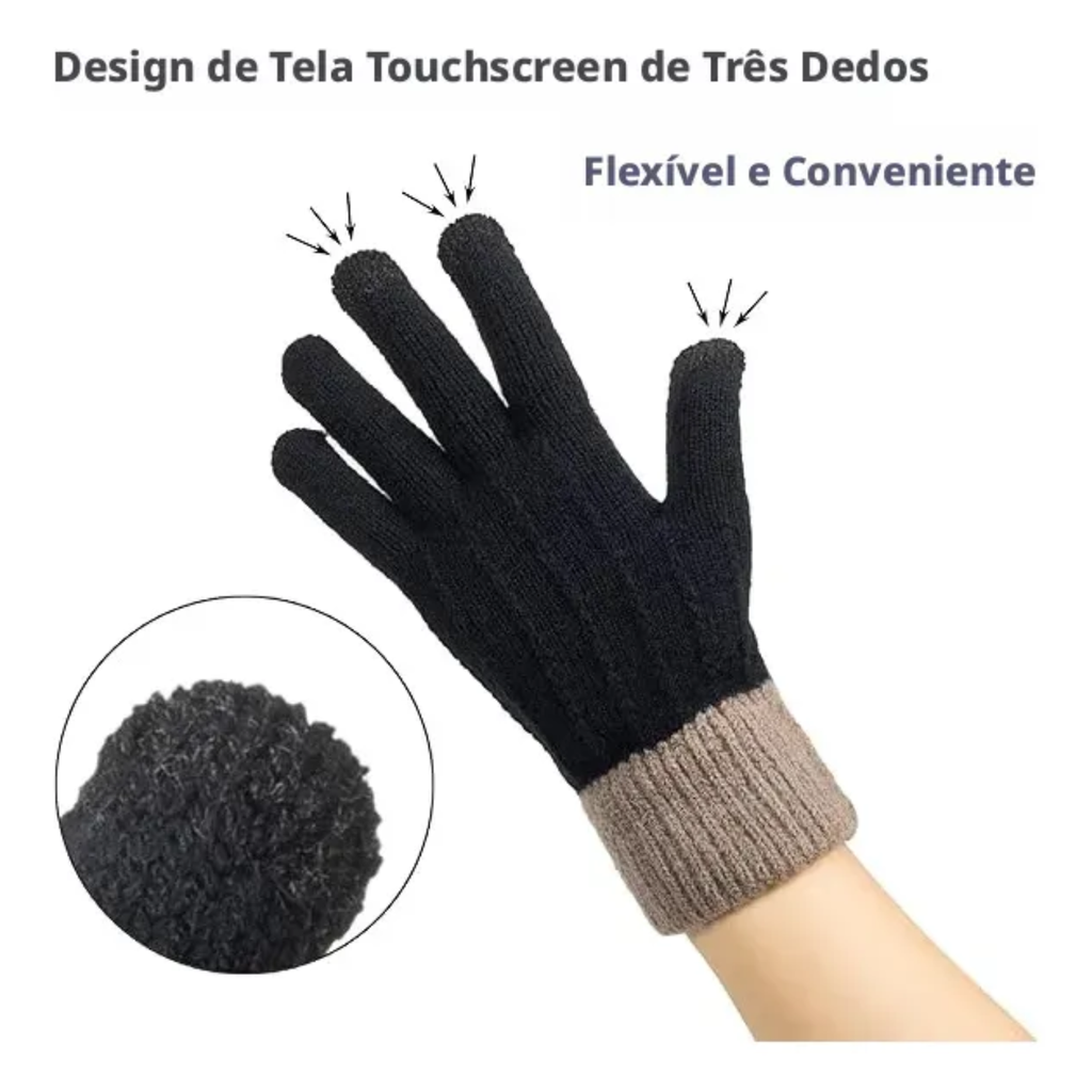 Luva Feminino Touch De Lã Mexer Celular Tablet Inverno Preto