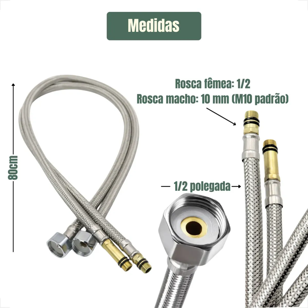 Engate Flexível Misturador Mangueira Aço Mono 80 Cm Par
