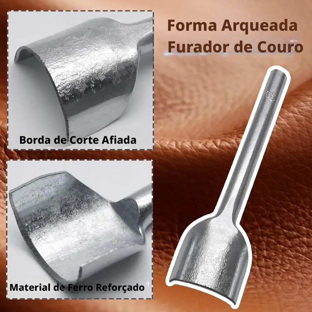 Kit 5 Cortador Vazador Meia Lua Semicírculo Couro Cintos