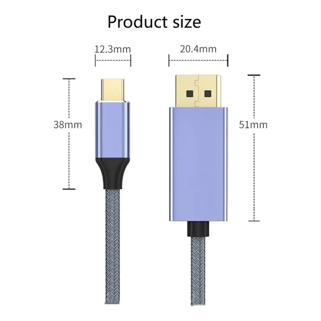 Cabo Monitor Usb Tipo C Para Dp 8k 60hz E 4k 144hz - 2 Metro