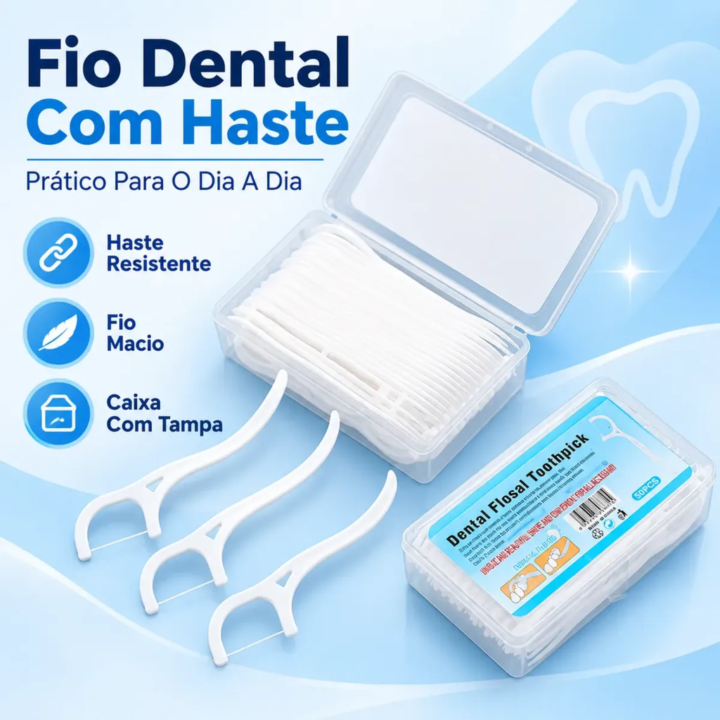 Kit 10 Caixas Fio Dental Com Haste Limpeza Bucal Profunda