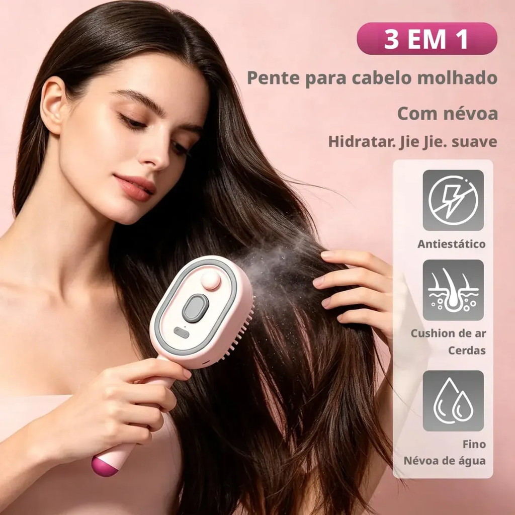 Escova De Cabelo Com Spray Eletrica Portatil Antiqueda