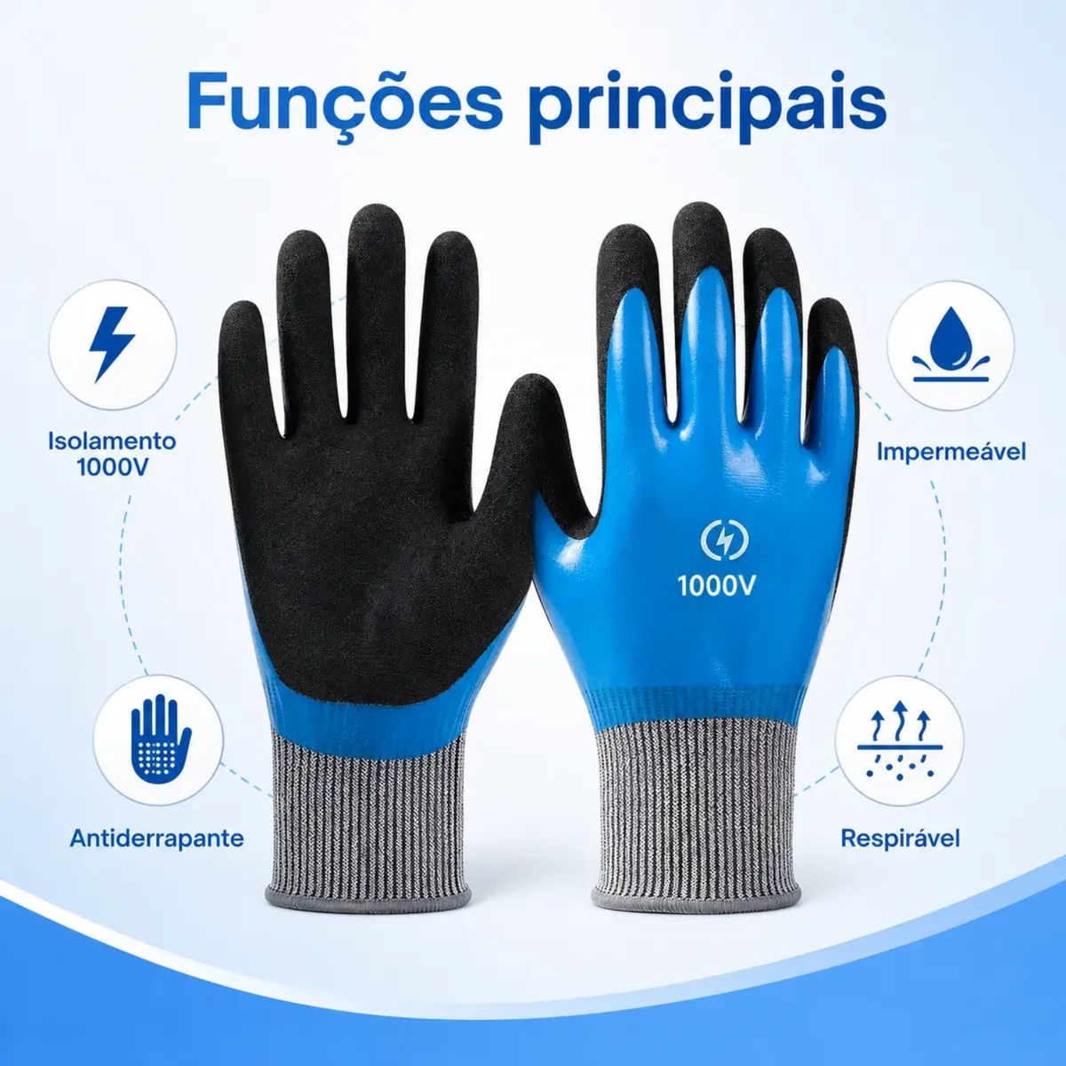 Luvas Isolante P/ Eletricista Borracha Suporta Tensão 1000v