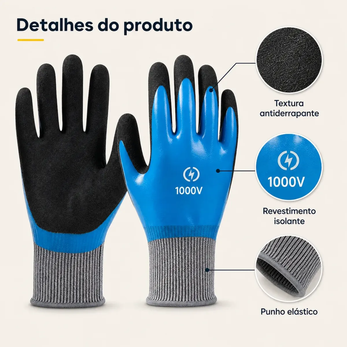 Luvas Isolante P/ Eletricista Borracha Suporta Tensão 1000v