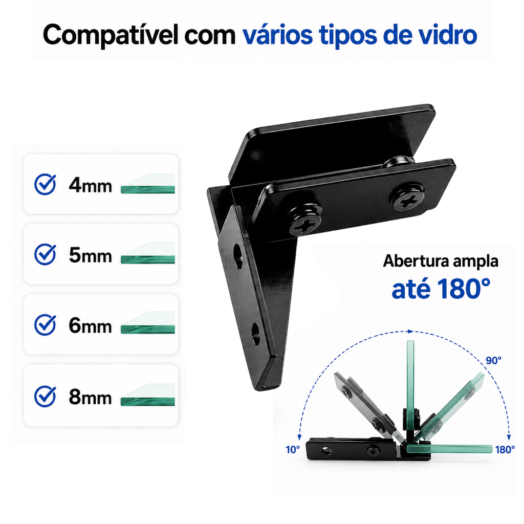 1 Par Dobradiça Preto Pivotante Porta Vidro De Encaixe 4-8mm