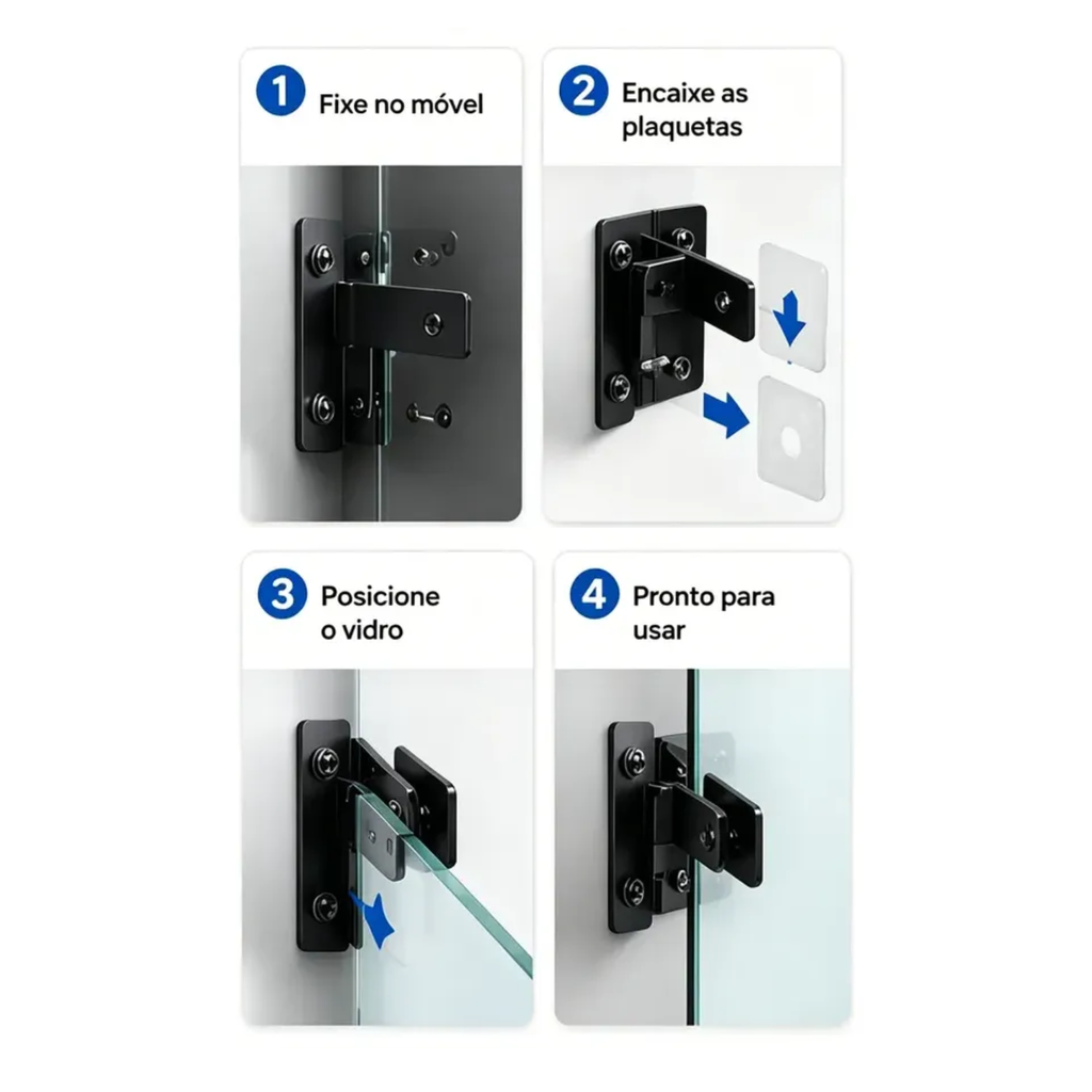 1 Par Dobradiça Preto Pivotante Porta Vidro De Encaixe 4-8mm