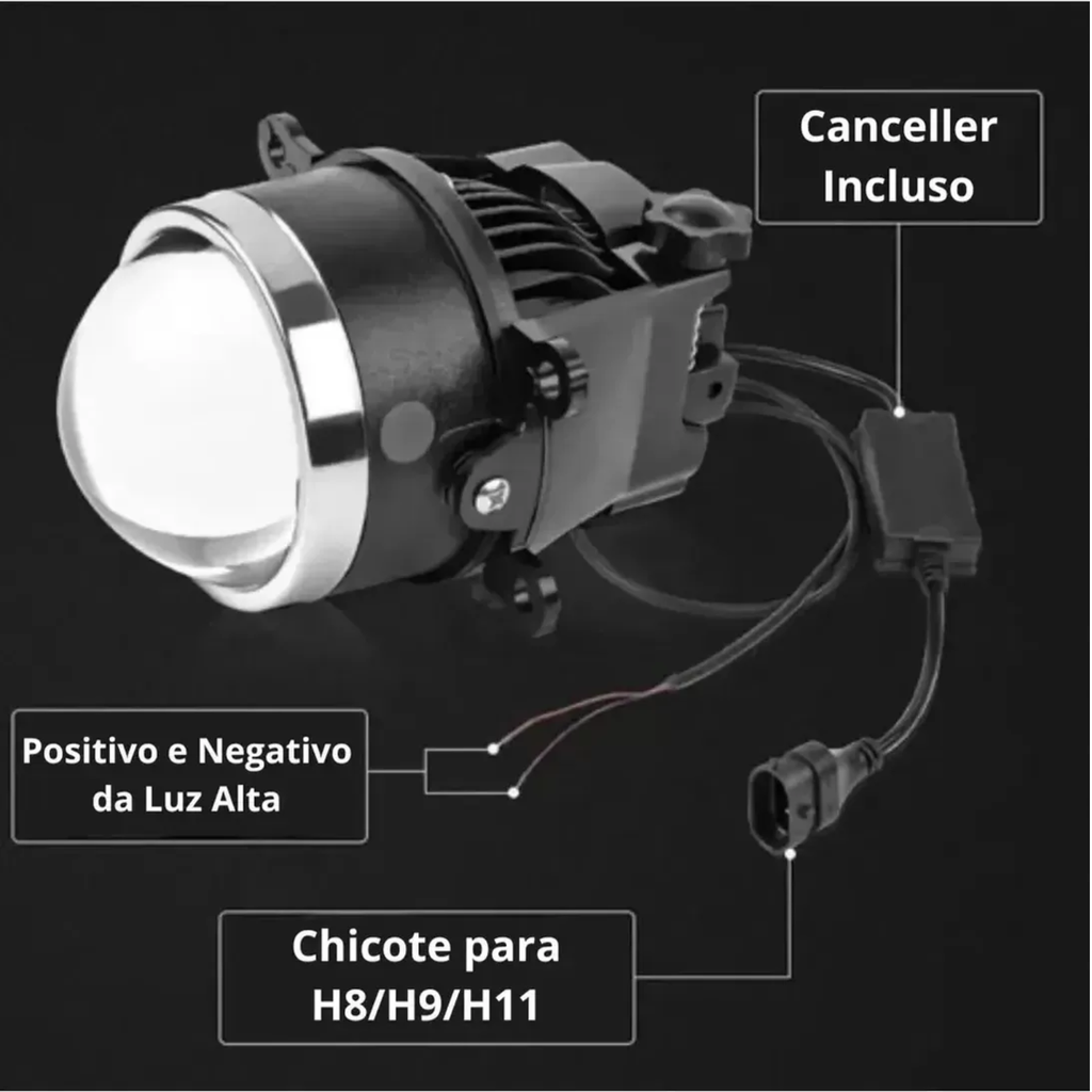 Farol Projetor 3'' Auxiliar Neblina Milha Universal Luz Hilo