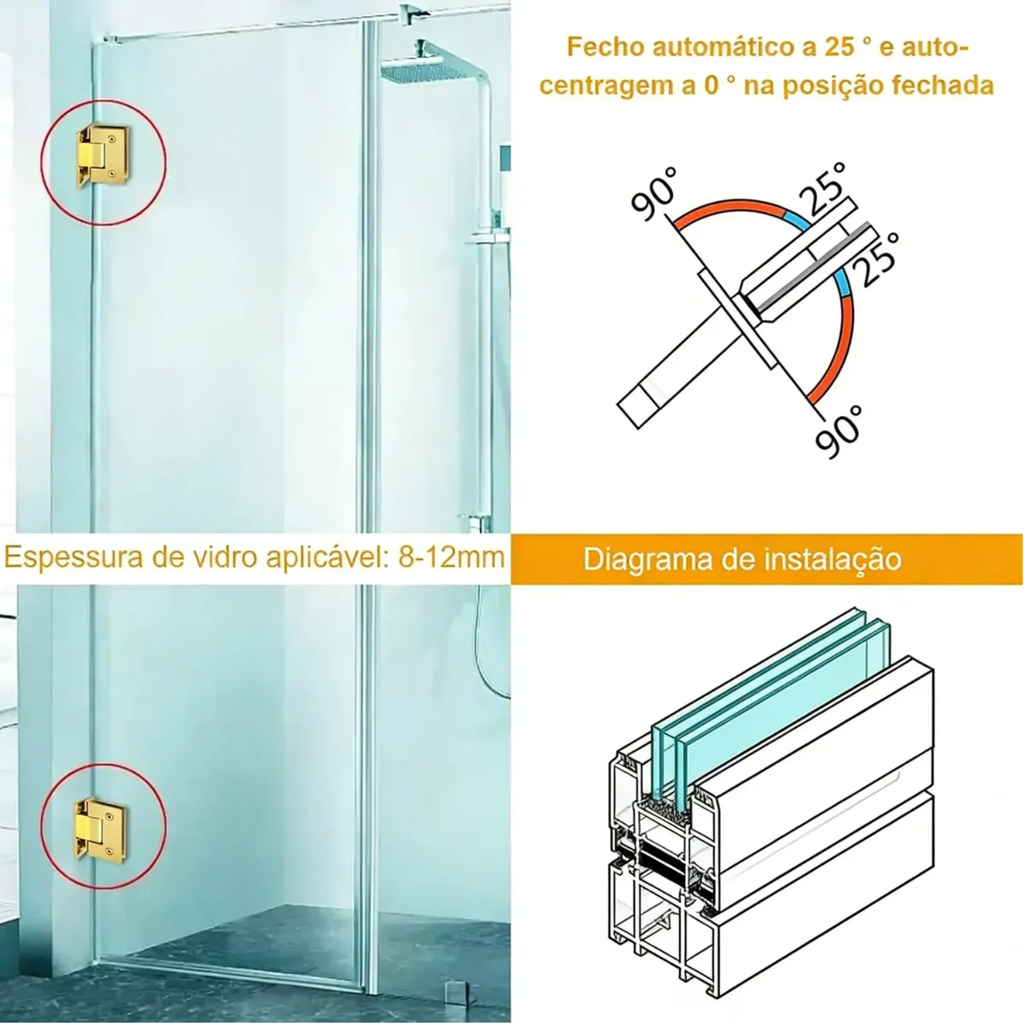 Dobradiça Descentralizada Em Aço Inox Para Gv48 Varia Dourado