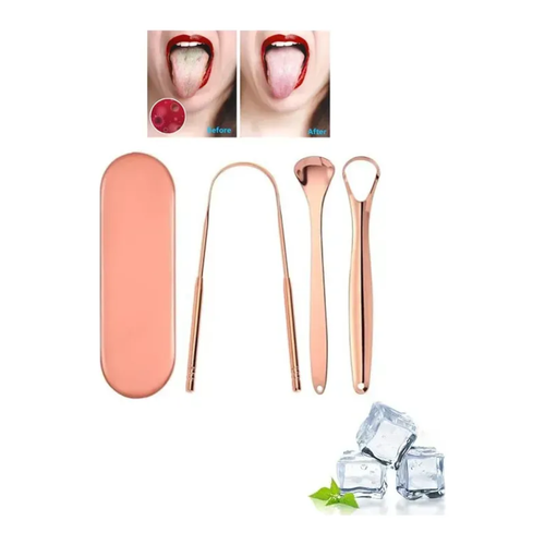 3 Raspador Língua C Estojo 100% Cobre Limpador Higienizador