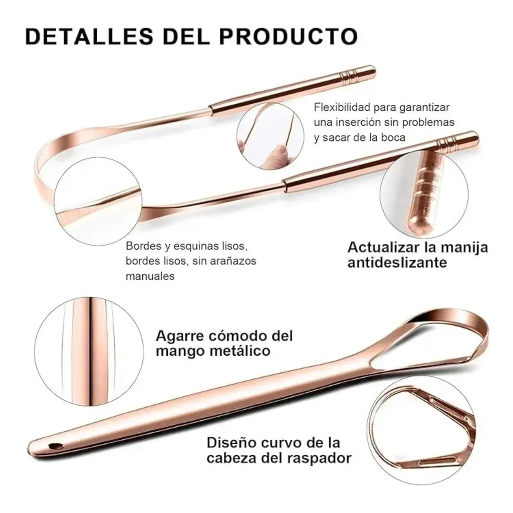 3 Raspador Língua C Estojo 100% Cobre Limpador Higienizador