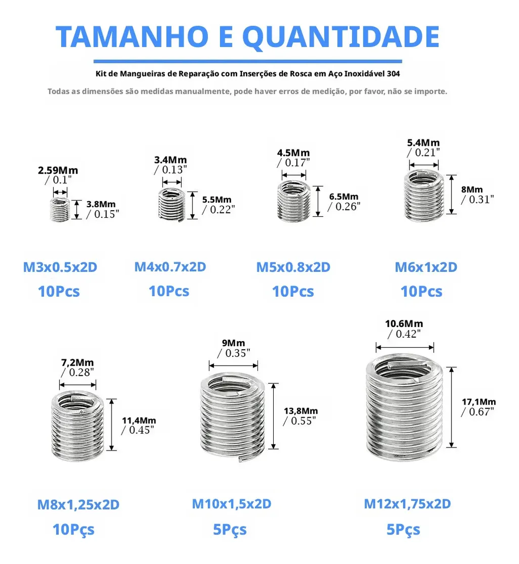 Inserção De Rosca De Arame De 60 Unidades M3-m12 X 2d