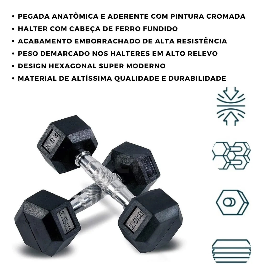 Halter 10kg Sextavado Emborrachado Pegada Cromada