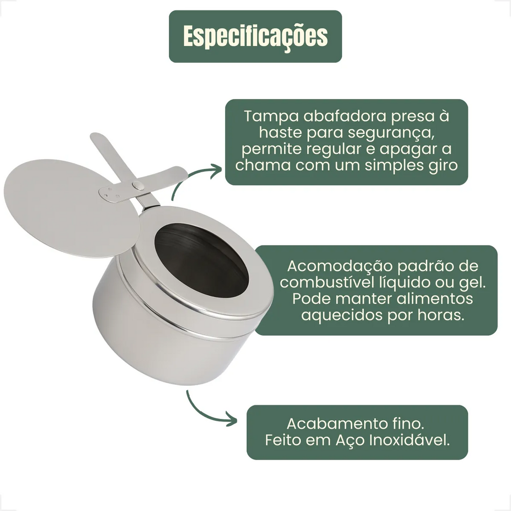 Kit 2 Fogareiros Para Discos Acendedor 9cm Aço Inox Fondue