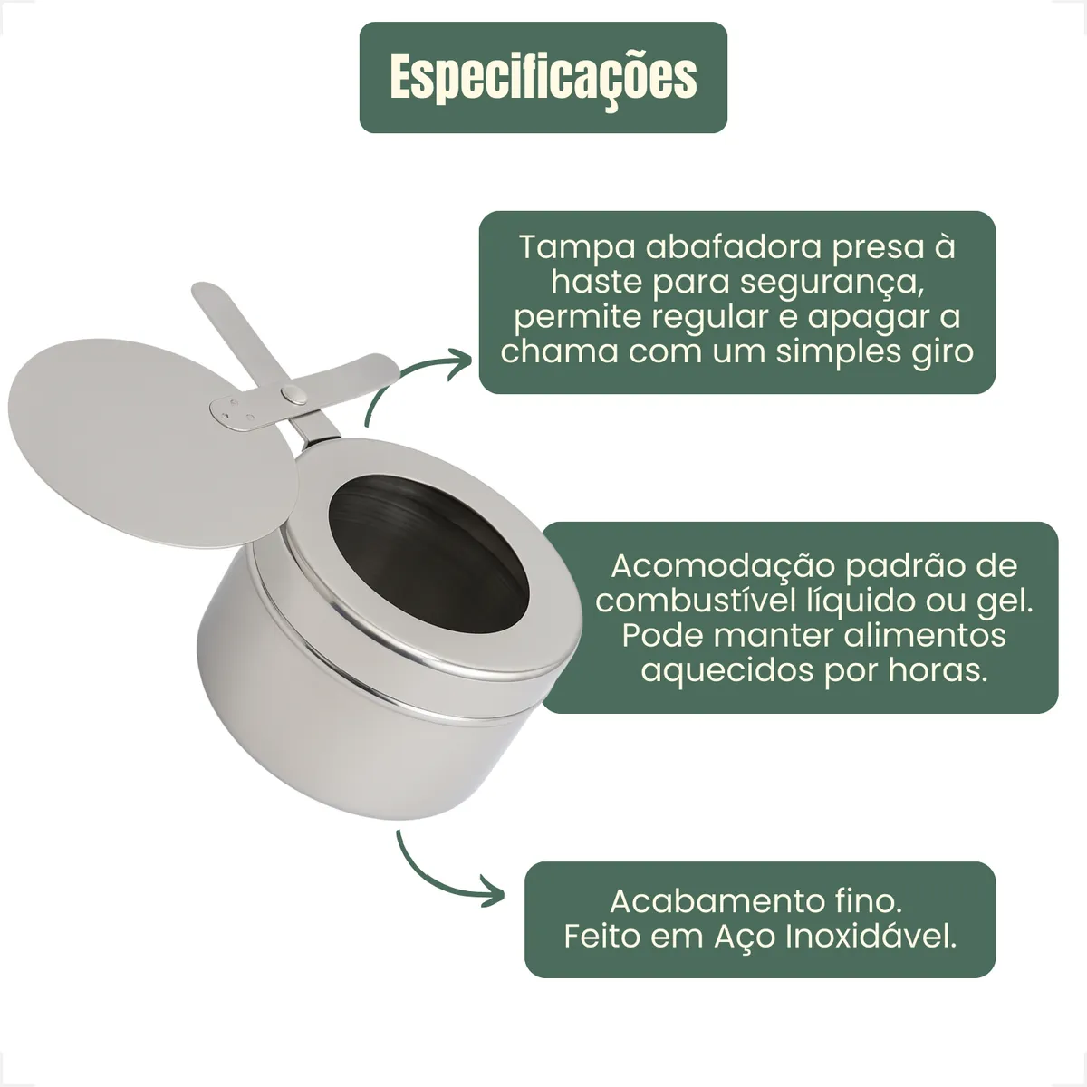 Kit 2 Fogareiros Para Discos Acendedor 9cm Aço Inox Fondue