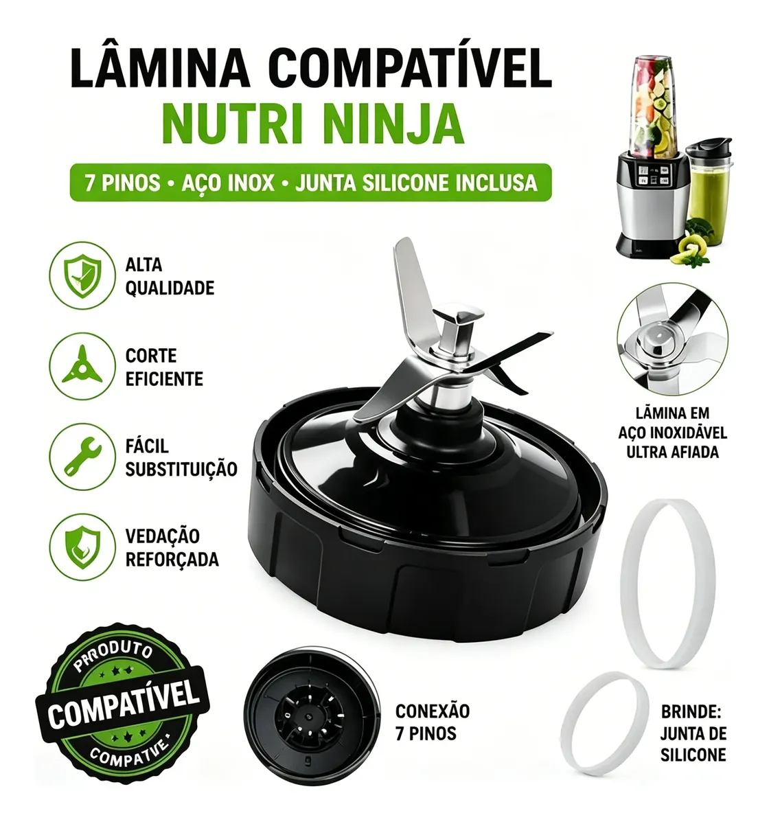 Lâmina Nutri Ninja 7 Pinos C/ Junta Silicone Importada