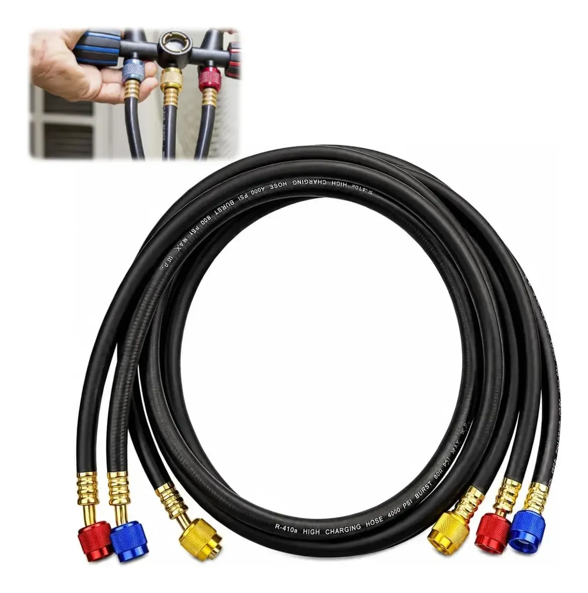 Conjunto Mangueira Manifold 90cm Preta Premium 1/4 R410a