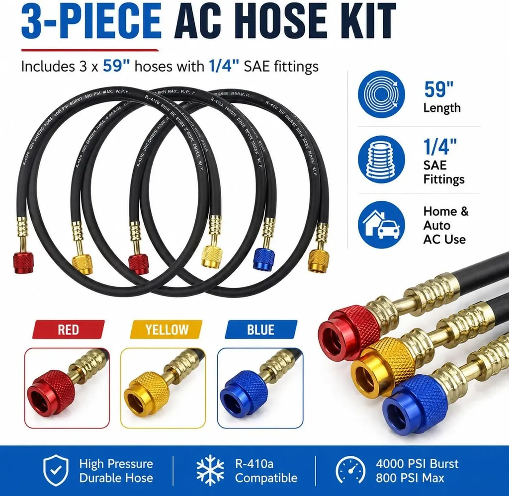 Conjunto Mangueira Manifold 90cm Preta Premium 1/4 R410a