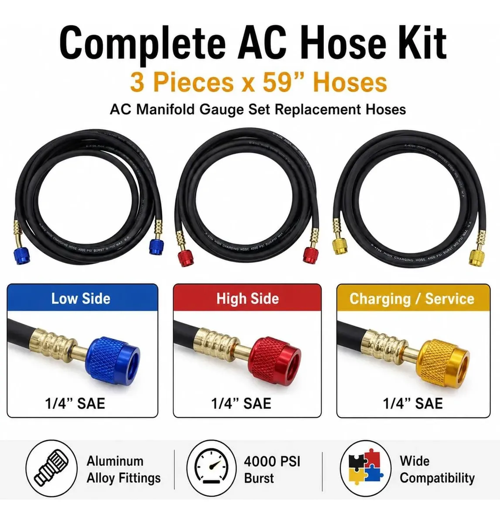 Conjunto Mangueira Manifold 90cm Preta Premium 1/4 R410a