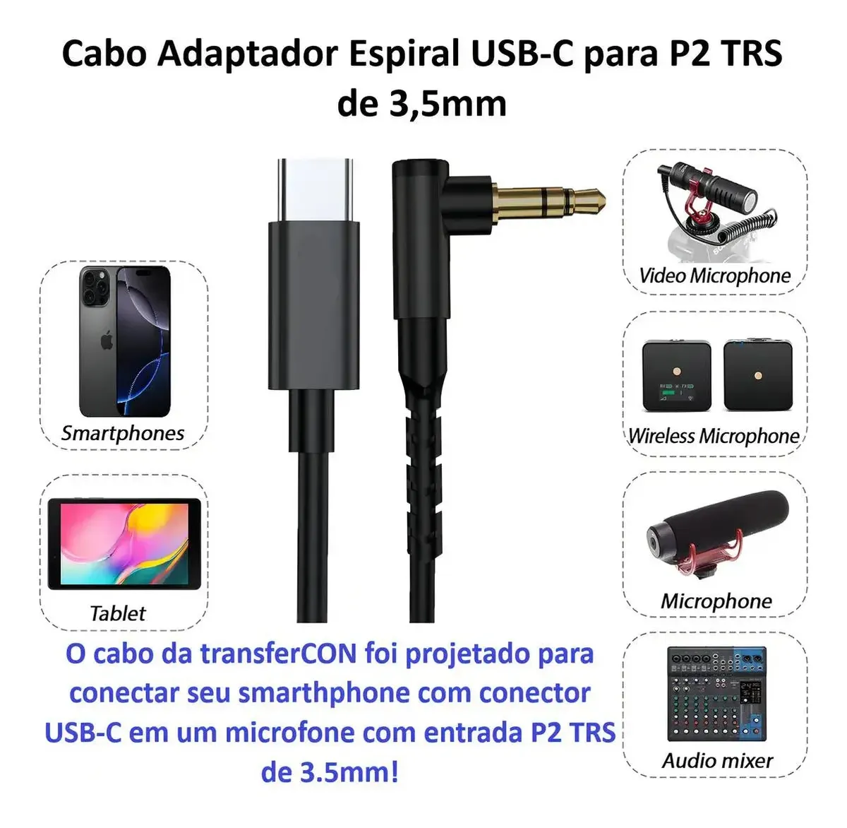 Cabo Adaptador 3.5mm Tipo C Trs P2 Para Usb-c