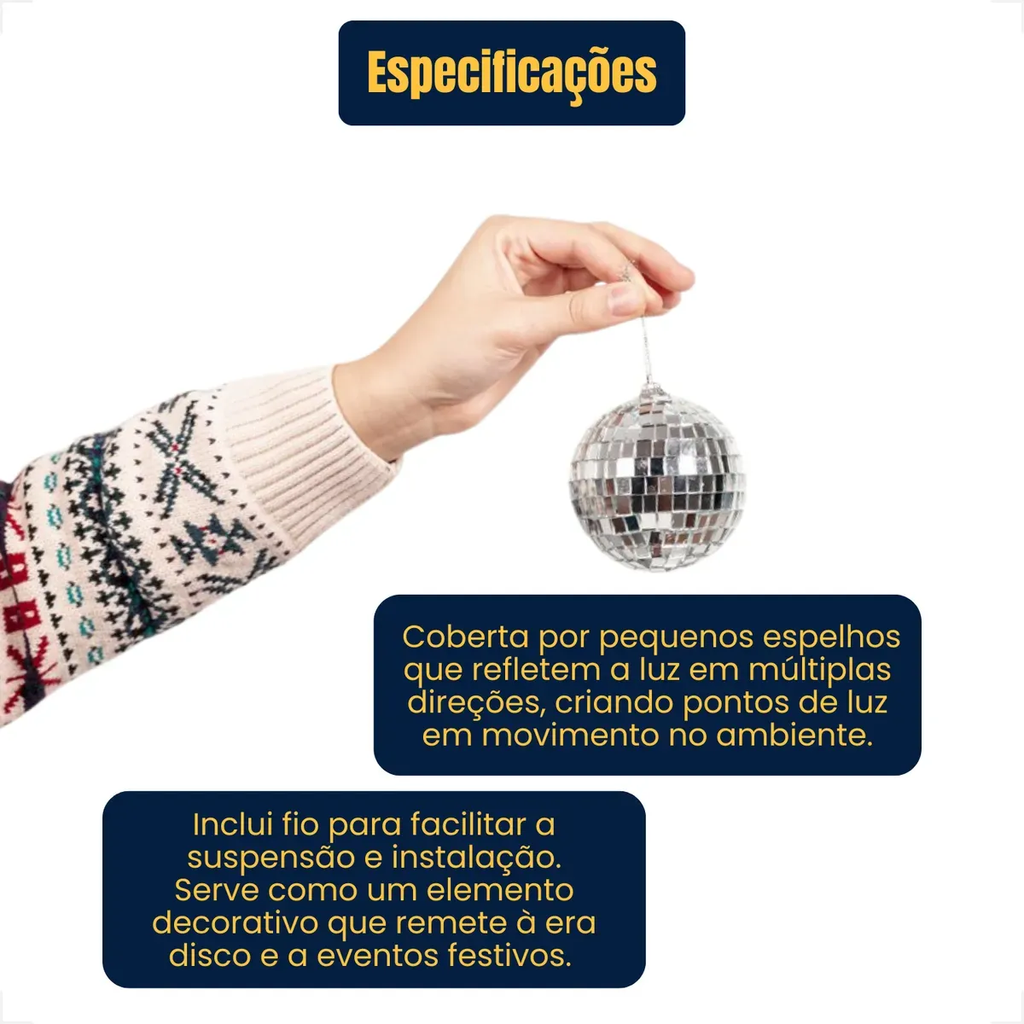 Kit 6 Bolas Vidro Discoteca Espelhos Refletor Festa Luz