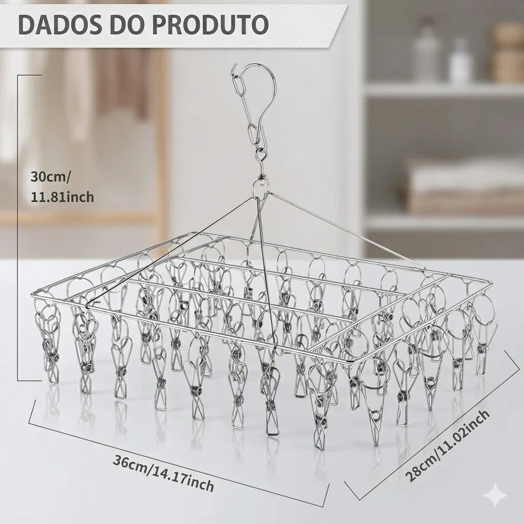 Kit 30 Prendedores Inox Clips Retrátil Prateado Varal