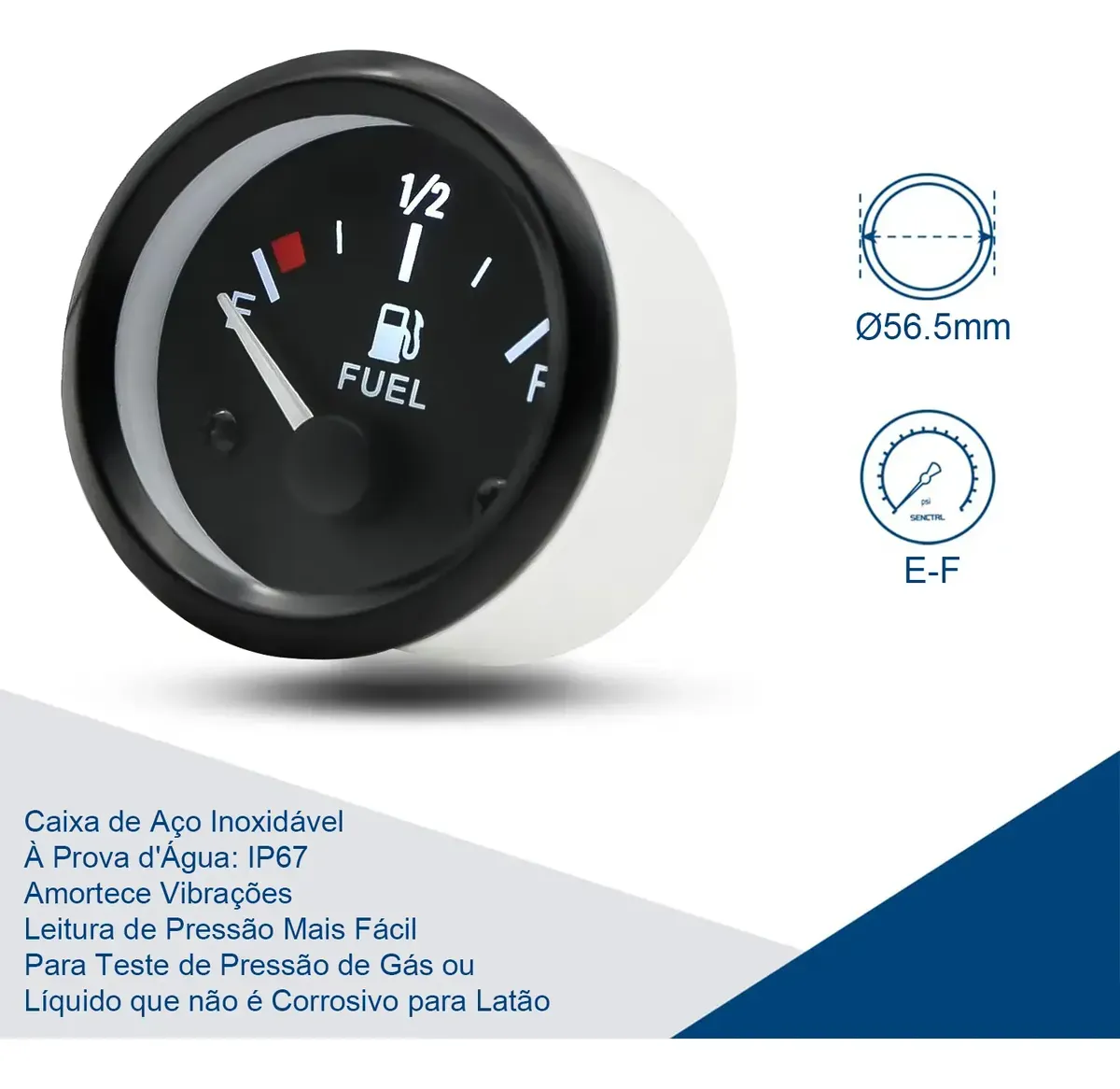Marcador Nível De Combustível 12v Analógico Universal 52mm
