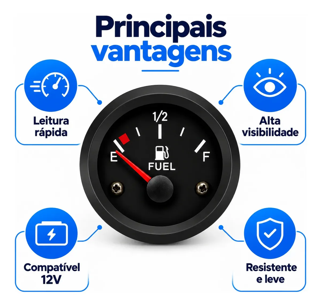 Marcador Nível De Combustível 12v Analógico Universal 52mm