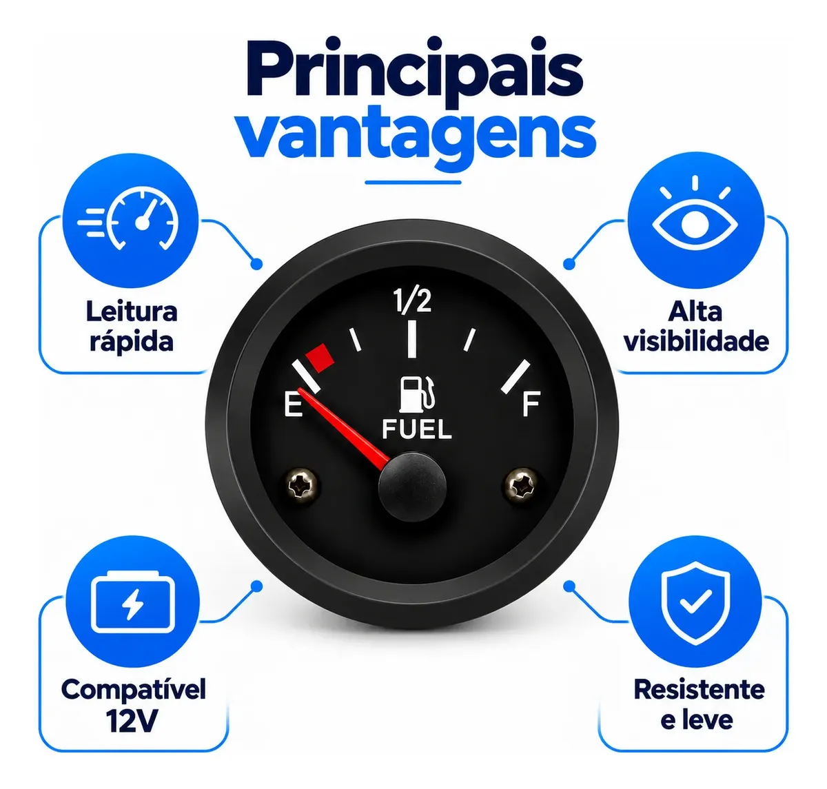 Marcador Nível De Combustível 12v Analógico Universal 52mm