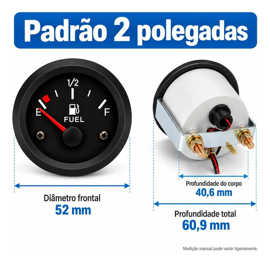 Marcador Nível De Combustível 12v Analógico Universal 52mm