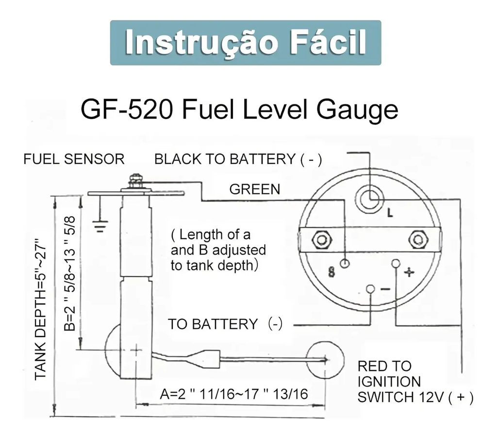 Marcador Nível De Combustível 12v Analógico Universal 52mm