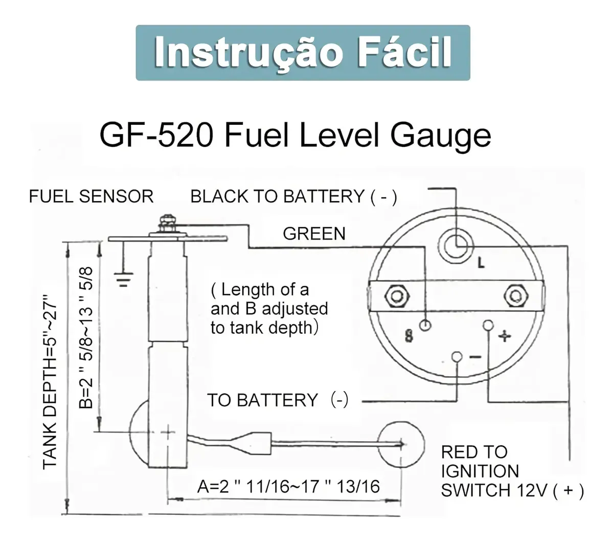 Marcador Nível De Combustível 12v Analógico Universal 52mm