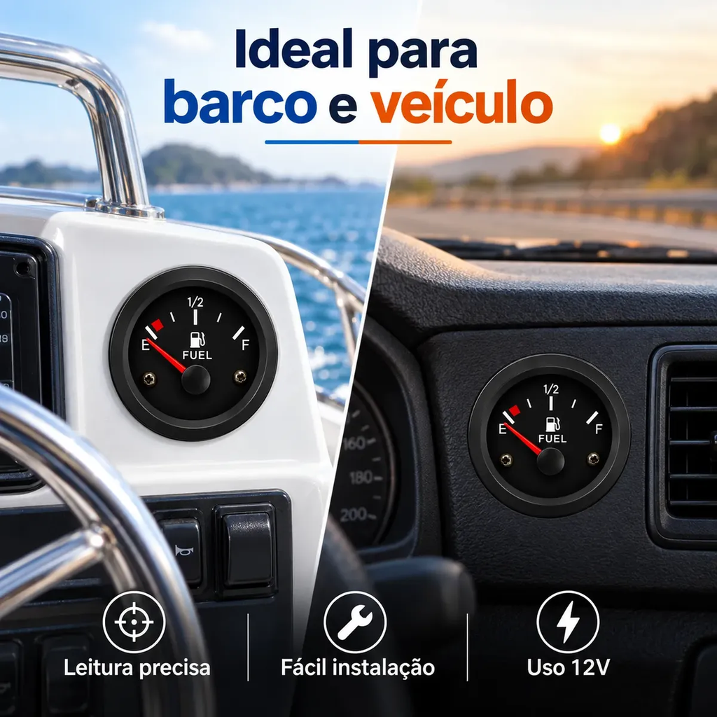 Marcador Nível De Combustível 12v Analógico Universal 52mm