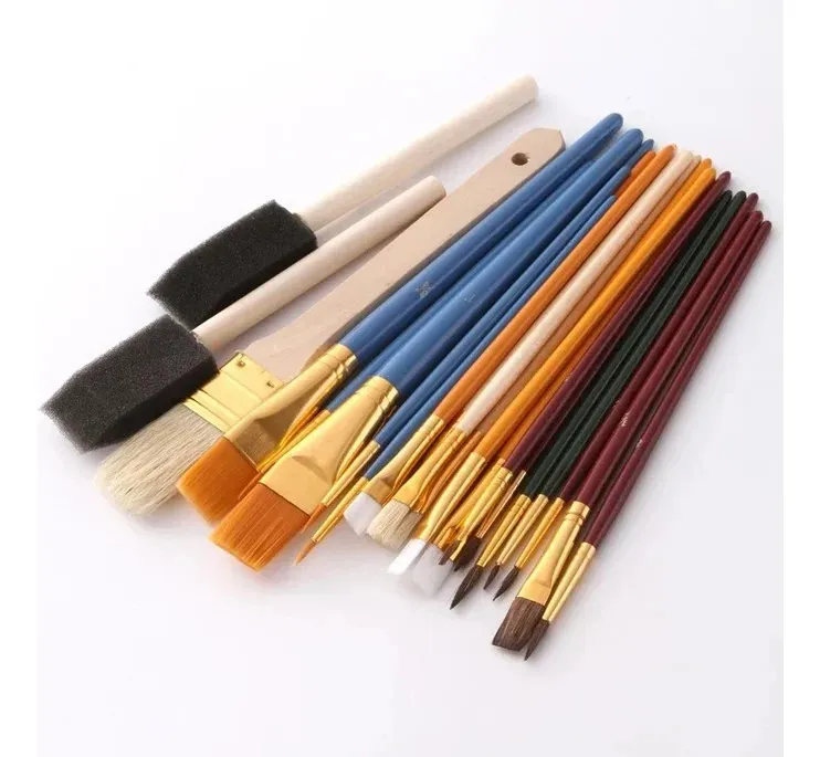 Kit 25 Pincel Pintura Tela Tinta Acrílica Óleo E Aquarela