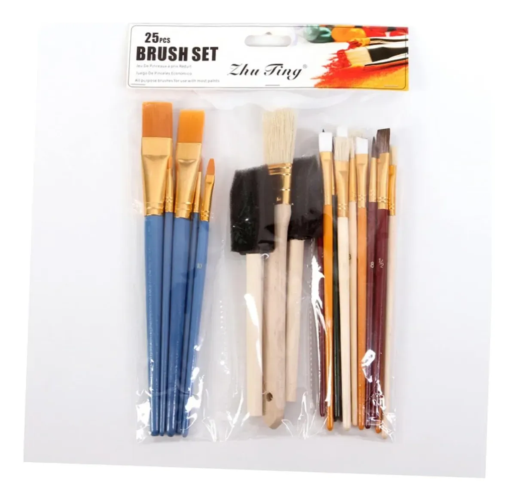 Kit 25 Pincel Pintura Tela Tinta Acrílica Óleo E Aquarela