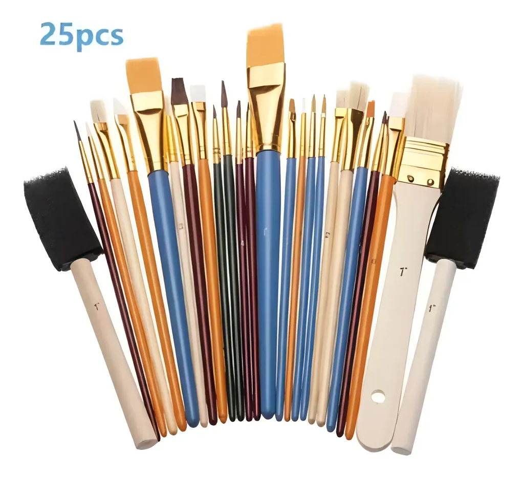 Kit 25 Pincel Pintura Tela Tinta Acrílica Óleo E Aquarela