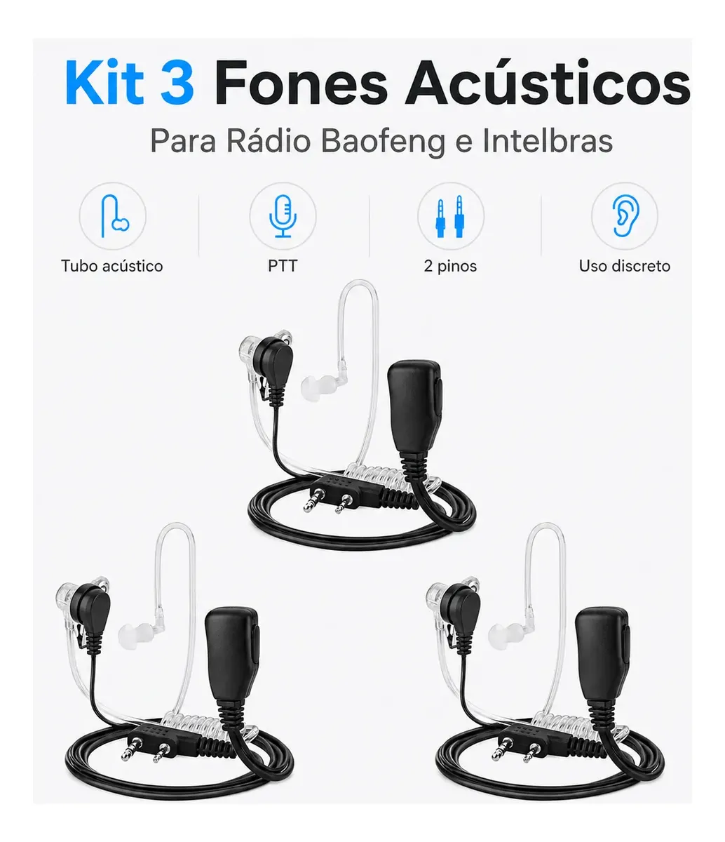 Kit 3 Fone De Ouvido De Radio Comunicador Baofeng 777s Uv5r