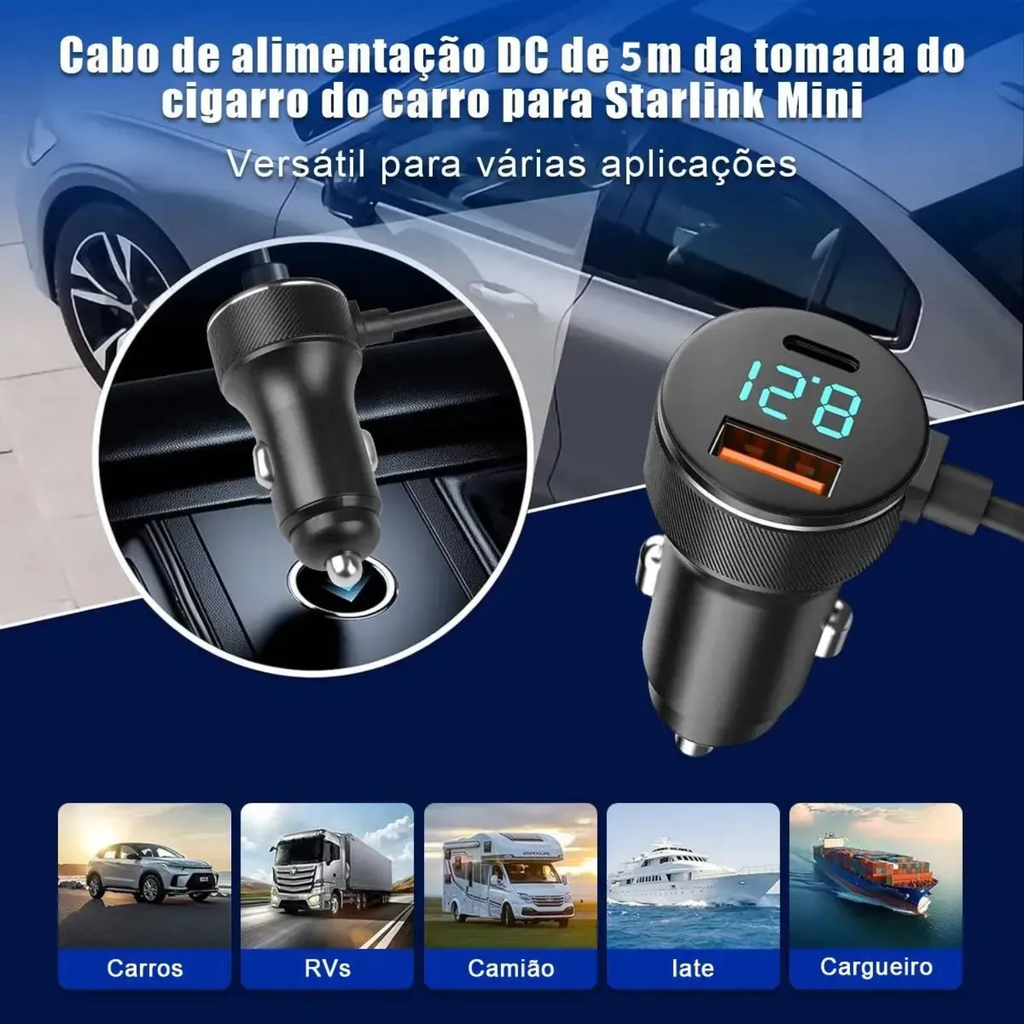 Cabo De Carregamento Veicular 3 Em 1 - 5M 12/24v