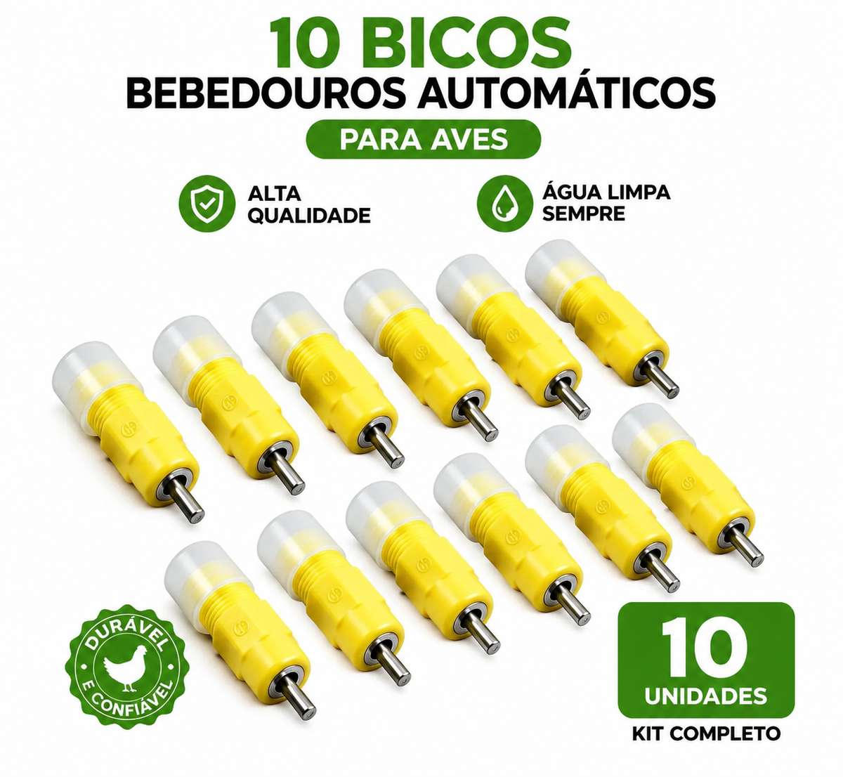 10 Unid Bebedouro Automático Tipo Niple Amarelo Para Aves