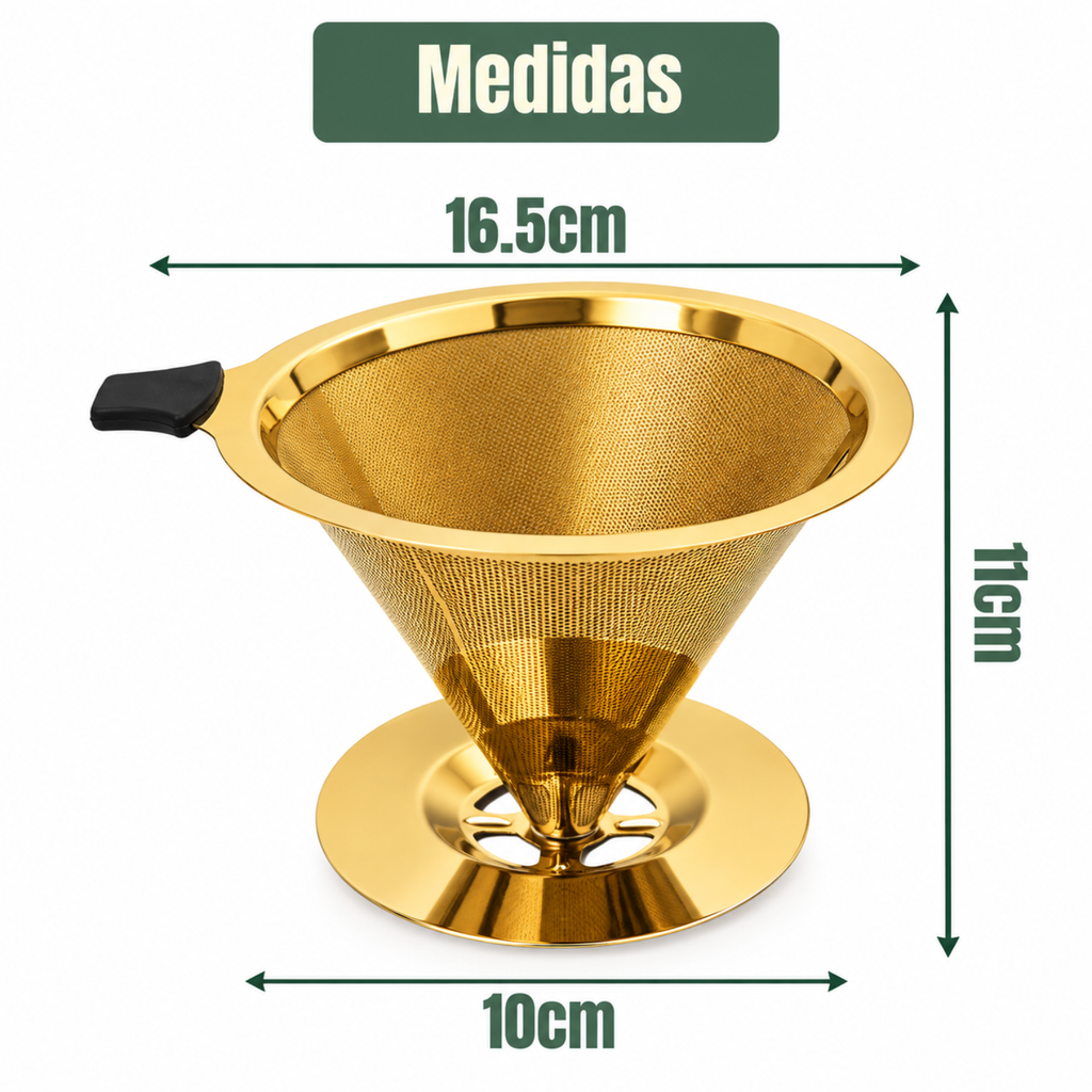 Coador Café Inox Dourado 104 Reutilizável Sem Filtro