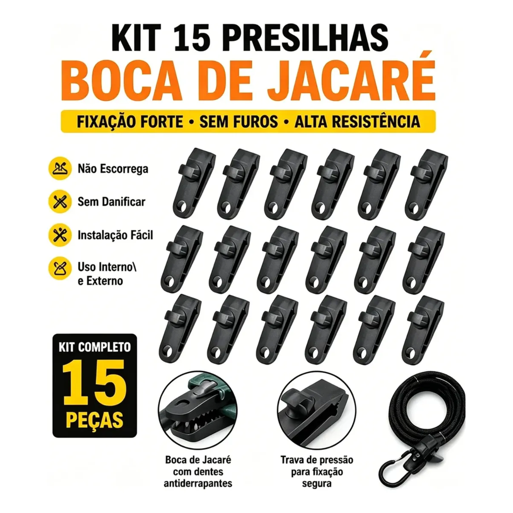 15x Clipe Fixação Lonas Tecidos Barracas Acampamento Camping