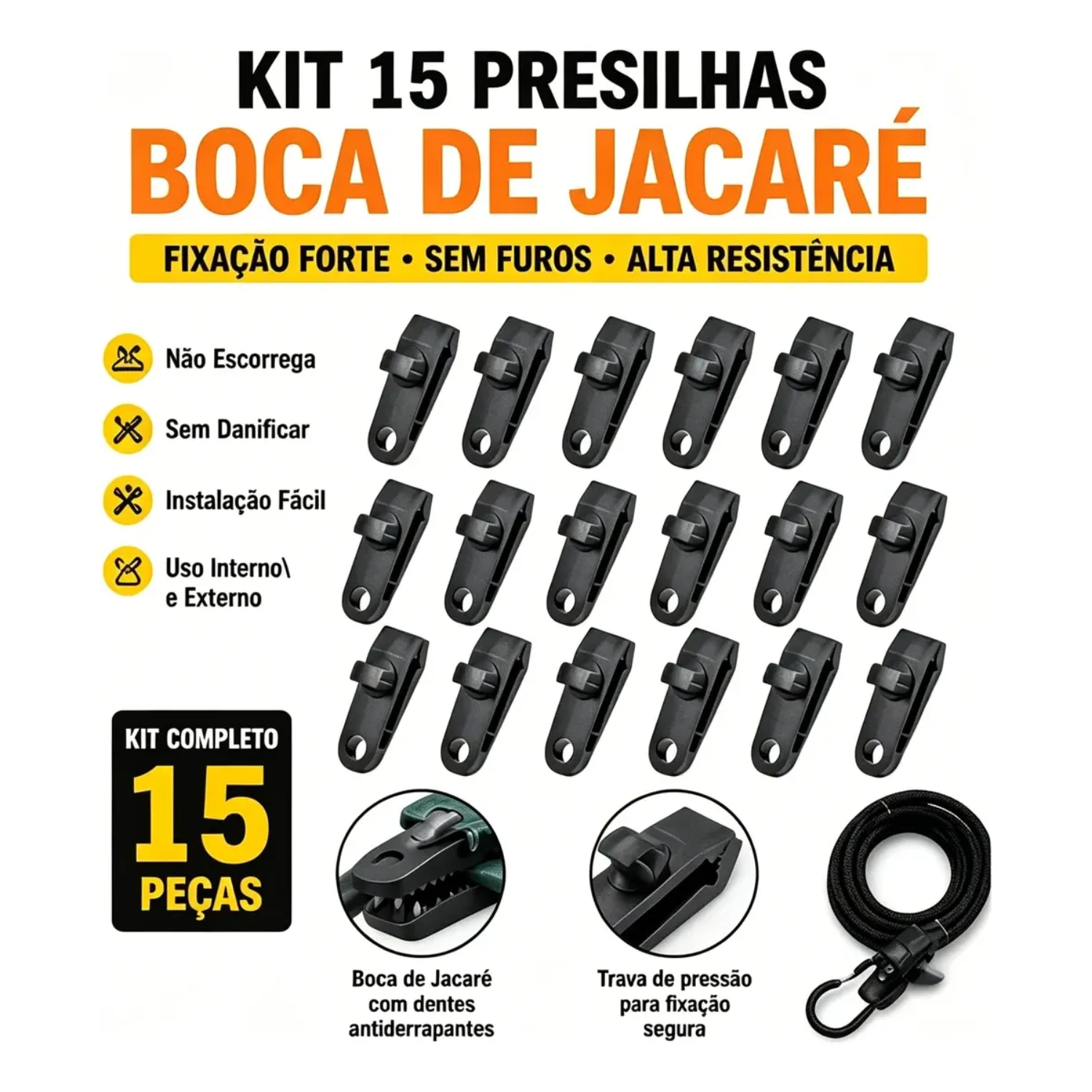 15x Clipe Fixação Lonas Tecidos Barracas Acampamento Camping