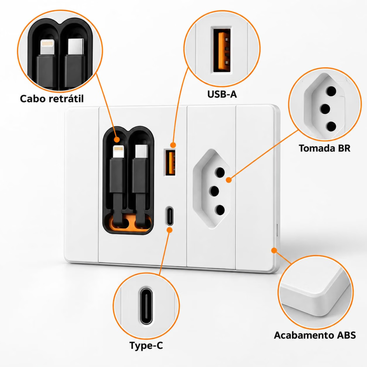 Carregador De Parede Retrátil De 20w Para Carregamento Rápido