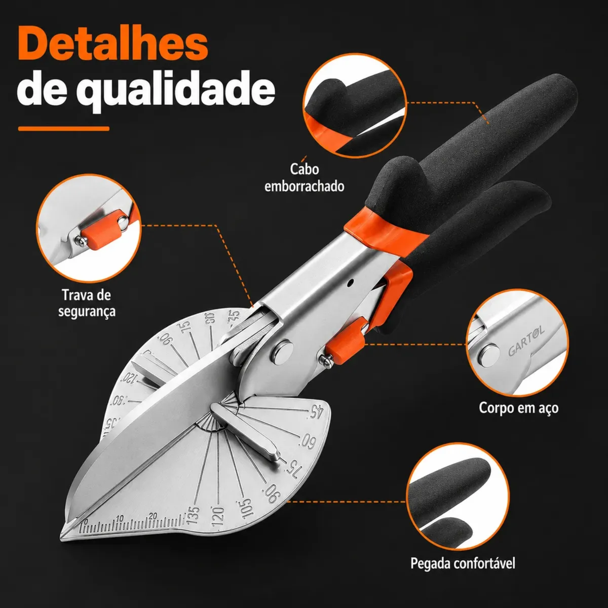 Alicate Cortador Angular Ajustável De 45 A 135 Graus Preto