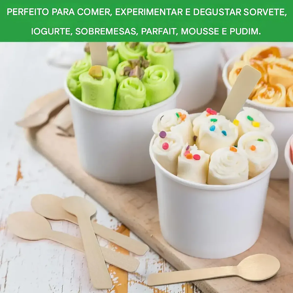 Mini Colher De Madeira Sobremesa 10cm Descartável 100un