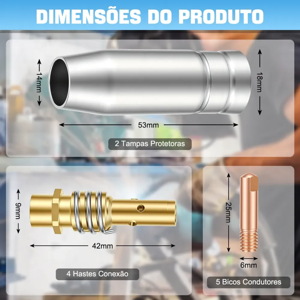 Kit Com 5 Bico De Contato 2 Bocal E 4 Difusor C/mola Tocha